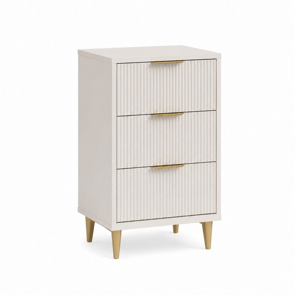 Nachttisch mit 3 Schubladen Weiß MDF rechteckig mit goldfarbenen Metallfüßen 45 x 40 x 70 cm
