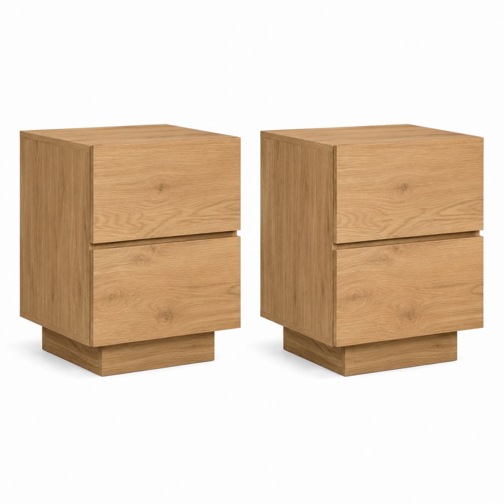 Nachttisch Set 2 Stück Naturbraun MDF mit Eichenfurnier Rechteckig mit 2 Schubladen 40 x 35 x 55 cm