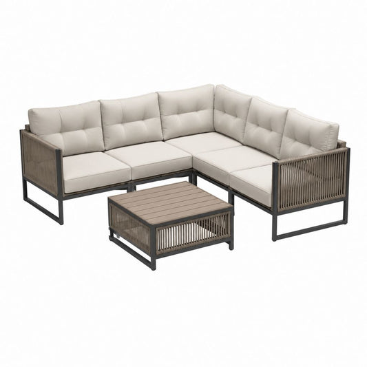 Gartenlounge Ecksofa Set Beige Aluminium Polyester Eckform 220 x 220 x 68 cm mit Tisch 70 x 70 x 35 cm