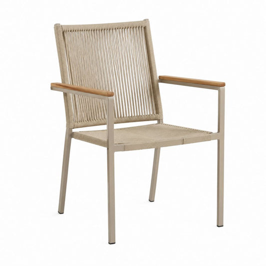 Gartenstuhl mit Armlehnen Beige Aluminium Polypropylen-Seilgeflecht 58 x 63 x 88 cm