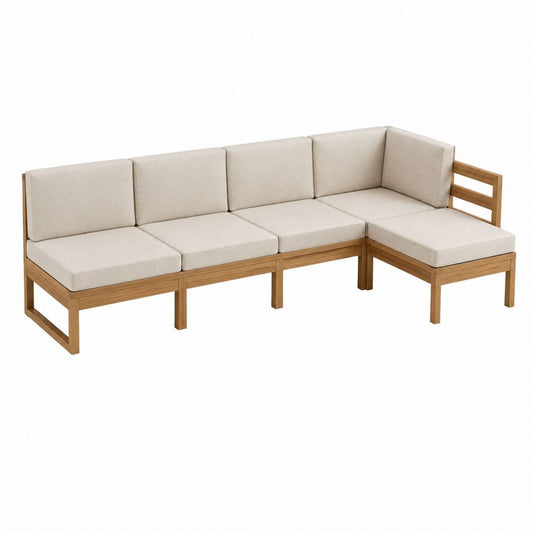 Garten Ecksofa 4 Sitzer Beige aus Akazien Massivholz in L Form 260 x 190 x 75 cm