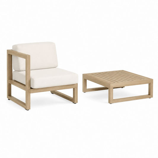 Gartenlounge Set mit Sessel und Couchtisch Natur Massives Akazienholz Rechteckig 70 x 75 x 70 cm 80 x 60 x 35 cm