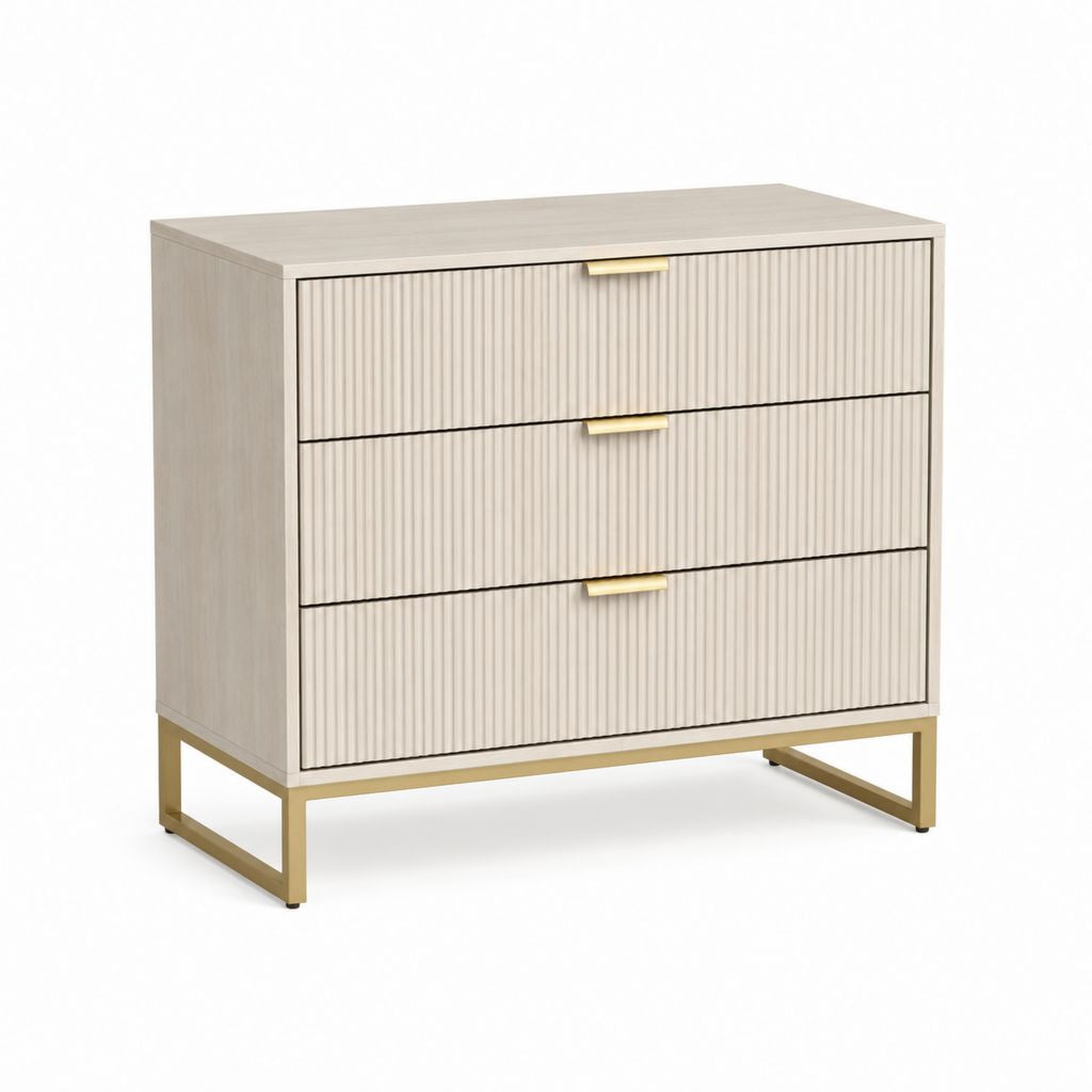 Kommode mit 3 Schubladen Beige Goldfarben MDF Rechteckig 80 x 40 x 80 cm