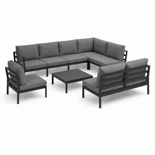 Gartenlounge Set Anthrazit pulverbeschichteter Stahl Polyester L-Form 4-teilig 224 x 224 cm
