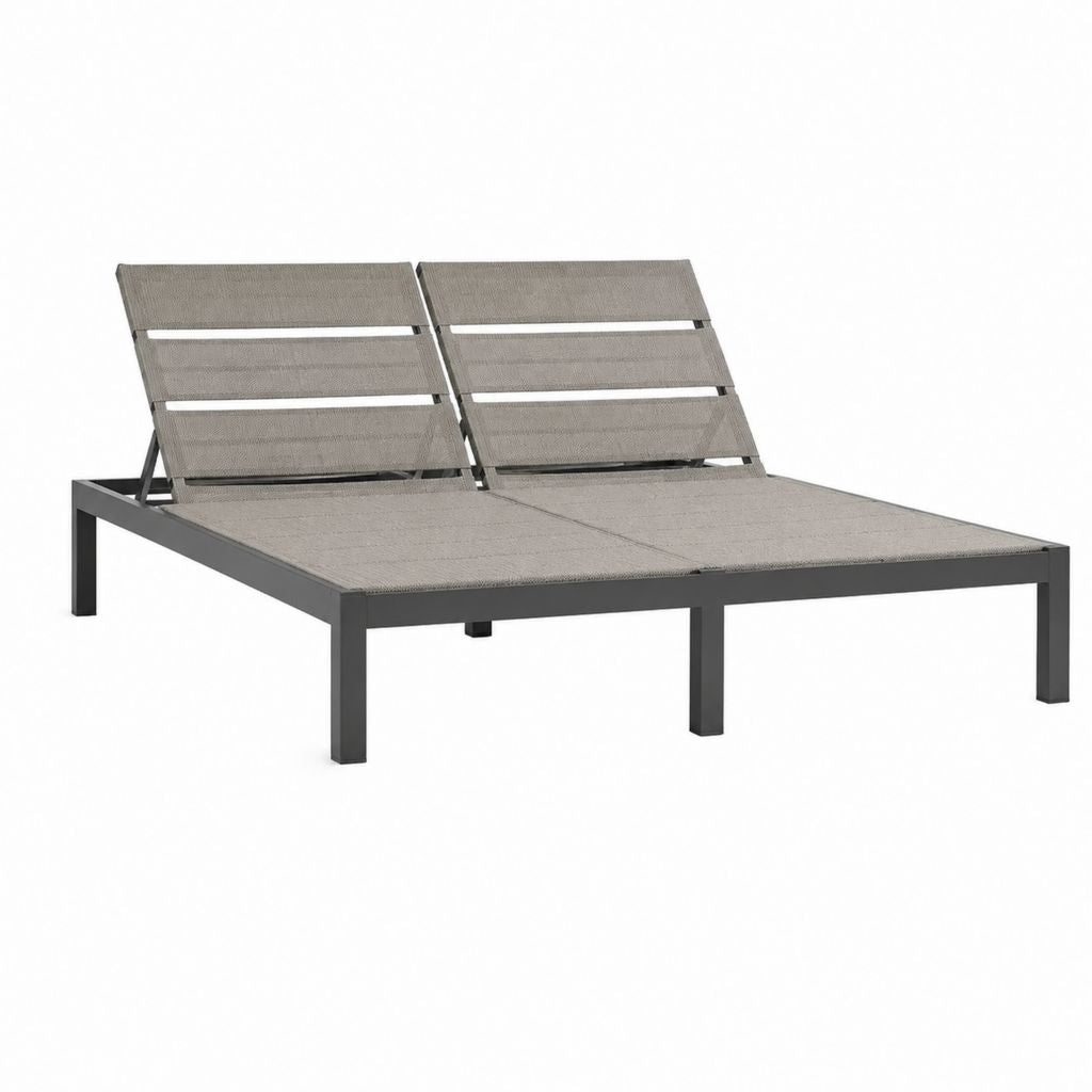 Doppel-Sonnenliege Grau Aluminium Textilene rechteckig 200 x 140 x 35 cm