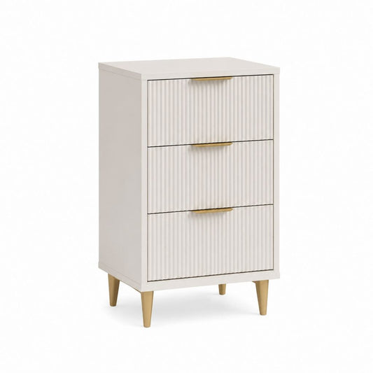 Nachttisch mit 3 Schubladen Weiß MDF rechteckig mit goldfarbenen Metallfüßen 45 x 40 x 70 cm