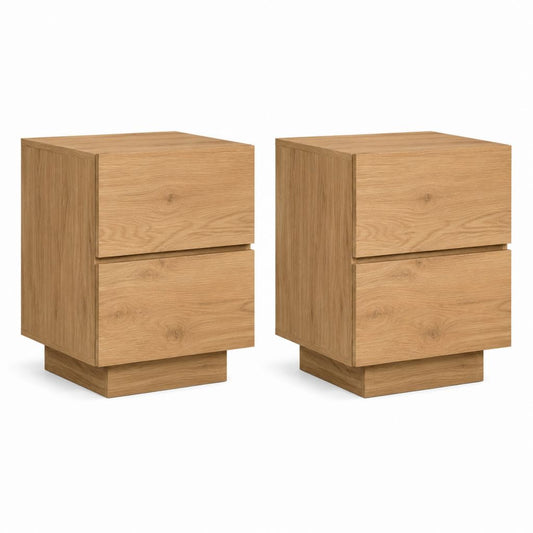 Nachttisch Set 2 Stück Naturbraun MDF mit Eichenfurnier Rechteckig mit 2 Schubladen 40 x 35 x 55 cm