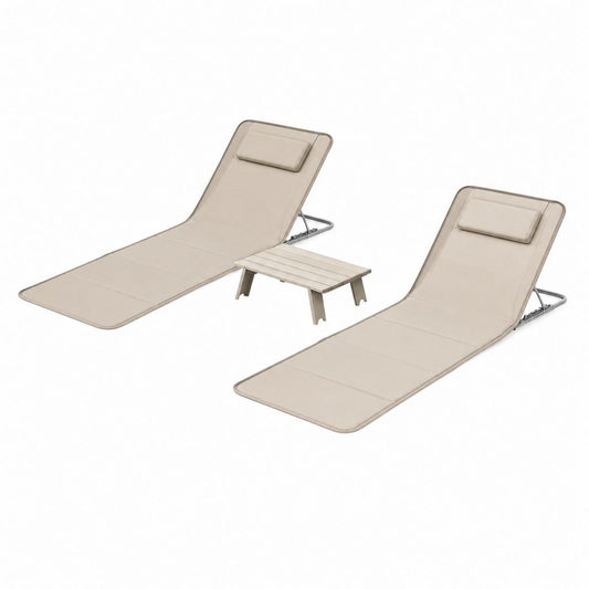 2er Set Gartenliegen mit Beistelltisch Beige Aluminium Textilene 190 x 60 x 30 cm