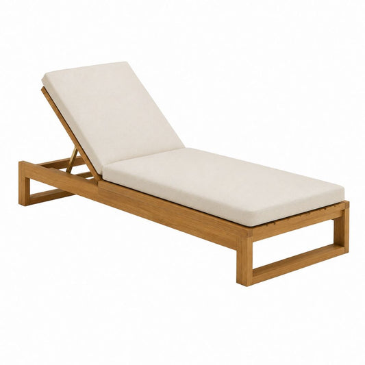 Verstellbare Gartenliege Beige aus Teakholz mit Polyesterkissen 200 x 70 x 30 cm