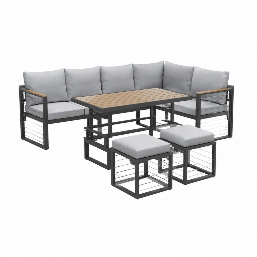 Gartenlounge Set 6-teilig Grau Stahl Polywood L-Form 180 x 180 x 65 cm