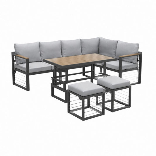 Gartenlounge Set 6-teilig Grau Stahl Polywood L-Form 180 x 180 x 65 cm