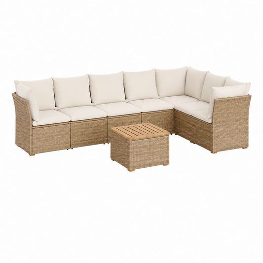 Gartensofa Ecklounge Set Beige aus PE-Rattan mit Aluminiumrahmen 270 x 270 x 70 cm